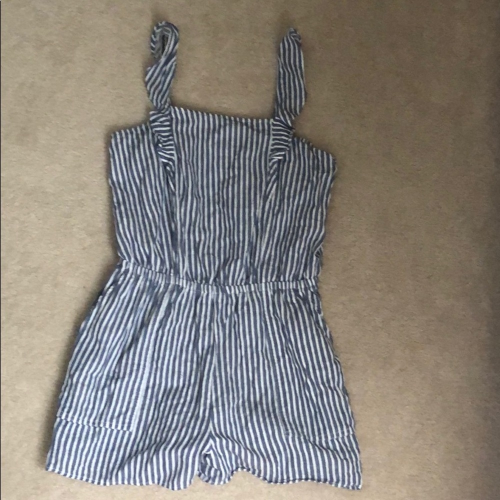 white and blue stripped romper